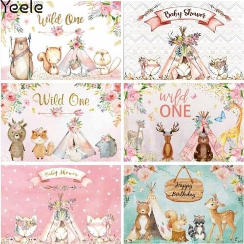 Yeele Baby Shower Backdrop Wild One Jungle Animal Tent Flowers Birthday Party Decor Background Photographic Props Studio Shoots