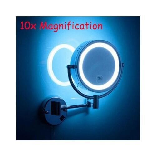Bathroom 10 magnification beauty mirror double faced makeup mirror folding LED brass cosmetic mirror wall mounted mirror