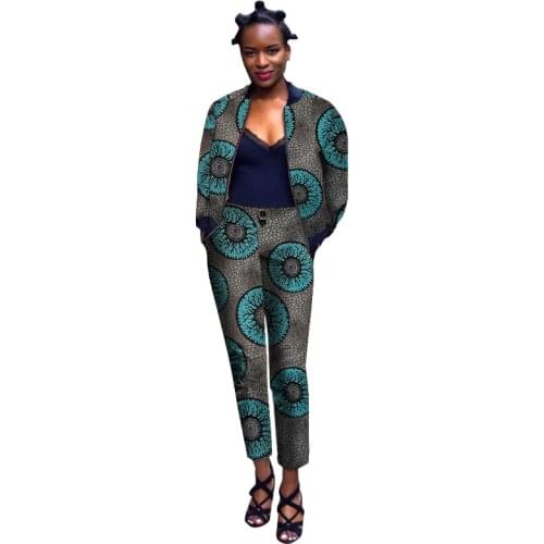 African Print Womens Bomber Jackets+Cropped Pants Nigerian Fashion Ladys Set Clothing Street Style Gift For Wedding/Party