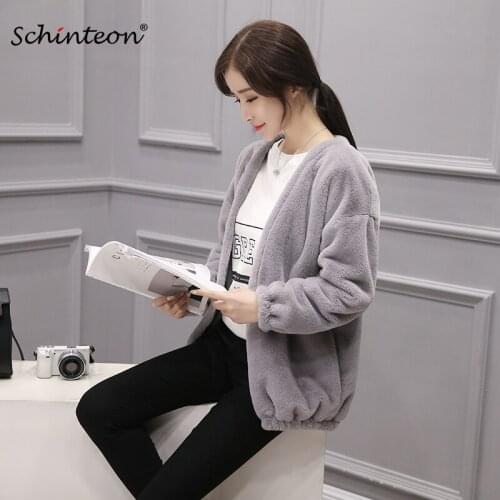 Schinteon Women Fur Coat Jacket Loose Cardigan Fleeces Outwear Faux Rex Rabbit Fur Fast Shipping Custom Made