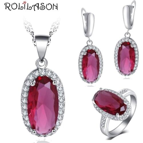 ROLILASON Australian zircon for women Red zircon special designs Earrings Necklace Rings Jewelry Sets JS763