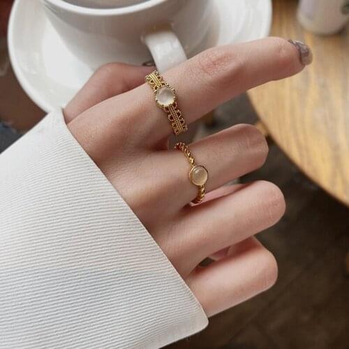 Opal Ring for Women Vintage Cats Eye Stone Gold Open Adjustable Silver Color Twist Rings Fashion Friends Jewelry Wholesale B204