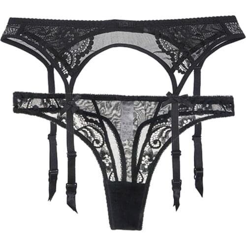 Ningsige womens sexy lace comfortable underwear panties+garters 2 Pcs