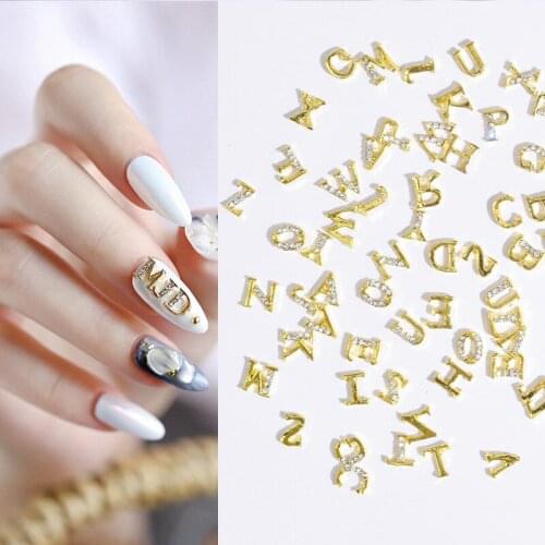 26 pcs Gold Alphabet Letter 3D Nail Art Rhinestones Alloy Nail Charms Acrylic Tips Decoration halloween nail art accessories