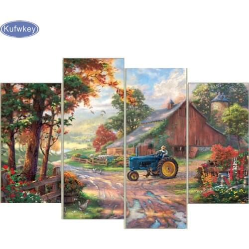 4 pcs/set,Diamond Embroidery,Countryside scenery,5D,Diamond Painting,Cross Stitch,3D,Diamond Mosaic,Decoration,Christmas gifts