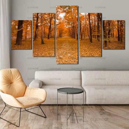 5Pcs Decorative Poster Autumn Yellow Leaves Canvas Painting Home Wall Art Canvas Hd Print Irregular Decorative Painting