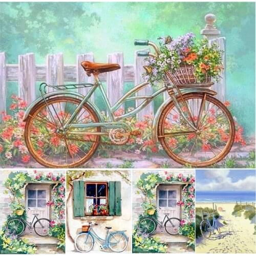 5D DIY Diamond Painting Landscape Scenery Bicycle Full Drill Square Embroidery Diamond Mosaic Art Picture Crafts Home Decor Gift
