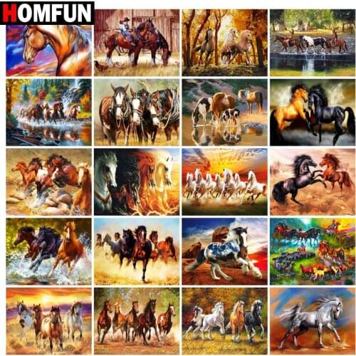 HOMFUN Full Drill Diamond Painting "Horse forest animal" DIY Picture Of Rhinestone 5D Diamond Embroidery Cross Stitch Decor