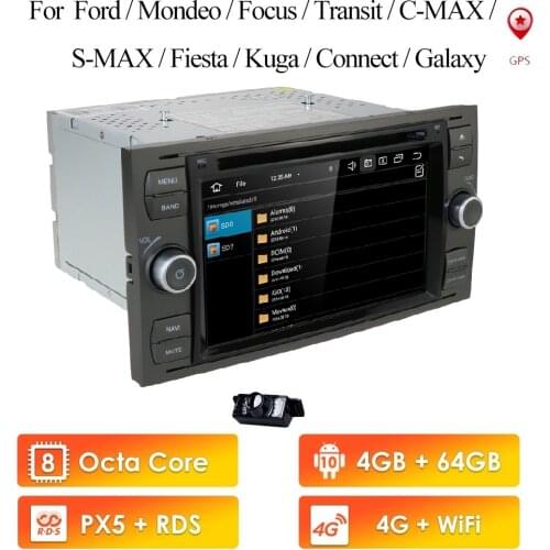 DSP IPS 2din Android10.0 4GB 64GB Car GPS For Ford Mondeo S-max Focus C-MAX Galaxy Fiesta transit Fusion Connect kuga DVD Player