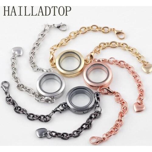 Alloy Glass Floating Locket Charms Bracelet Plain Round Living Memory Locket Bracelet Bangles 4 Colors Women Accessories Gift