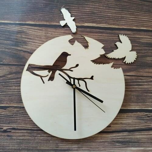 Laser Cut Wood Birds Modern Unique Handmade Wooden Clock Home Bedroom Living Room Wall Clocks Rustic Decoration