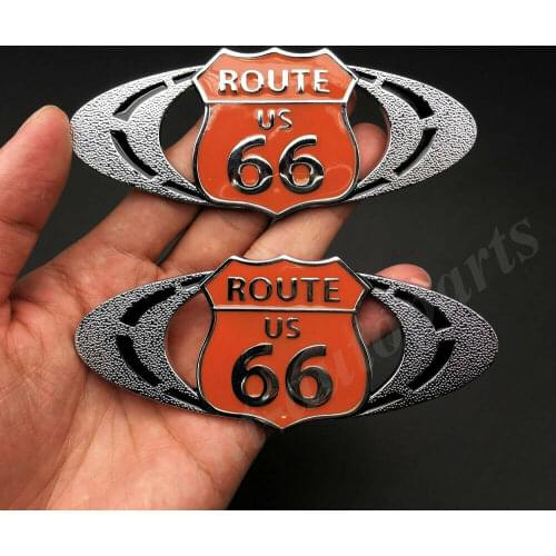 2pcs 3D Metal Route US 66 Car Trunk Rear Fender Emblem Badge Decal Sticker