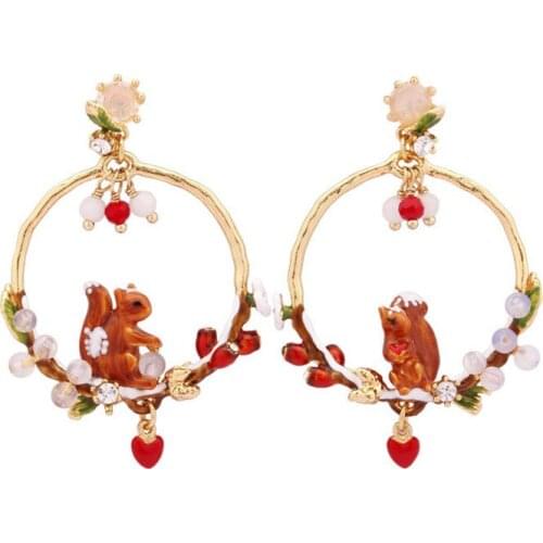 European and American temperament small animal stud earrings female painted enamel glaze asymmetric 925 silver needle earrings