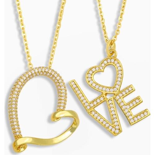 FLOLA Micro Pave Heart Necklace For Women Gold Chain Love Pendant Necklace Wholesale Jewelery Valentines Day Gift mayoreo nket82