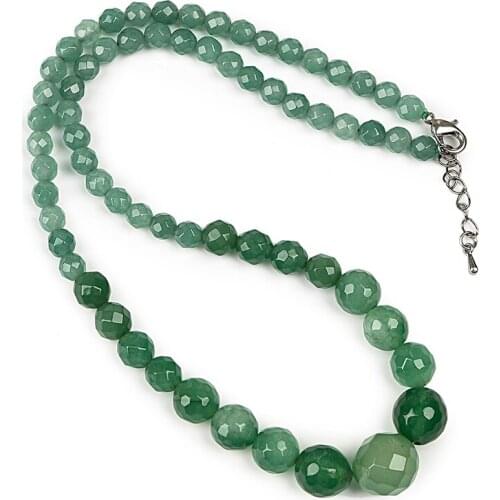 Faceted Aventurine Jasper Dark Wholesale Price 6-14mm Green Gemstone Beads Necklace Making For Women Female 18inch Beads H98