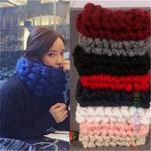 Korea fashion High Quality Women Lady Winter Warm Knit ted Neck Warmer thick round Snood Scarf Shawl 100% HAND MADE