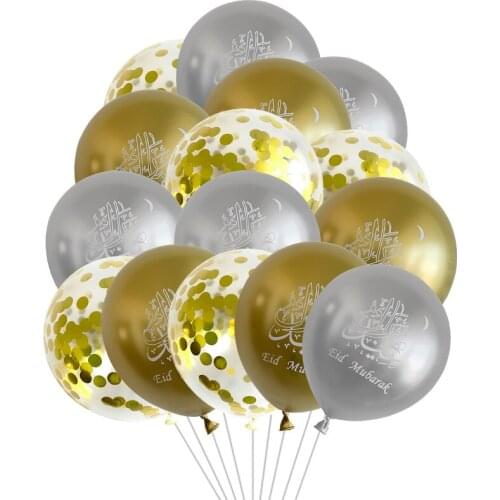15pcs 10inch Metal EID MUBARAK Balloon Rose Gold Confetti Chrome Balloons for Baby Shower Birthday Wedding Eid Party Decorations