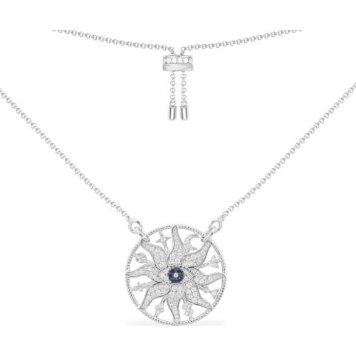 Fashion Real 925 Sterling Silver Evil Eye Sun Pendant Adjustable Necklace Micro Zirconia Stone Women Luxury Brand Jewelry
