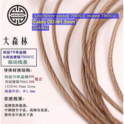 Fever Headphone upgrade cable Litz 7n single crystal copper mix litz silver plated 133 core 22awg OD: 1.5mm