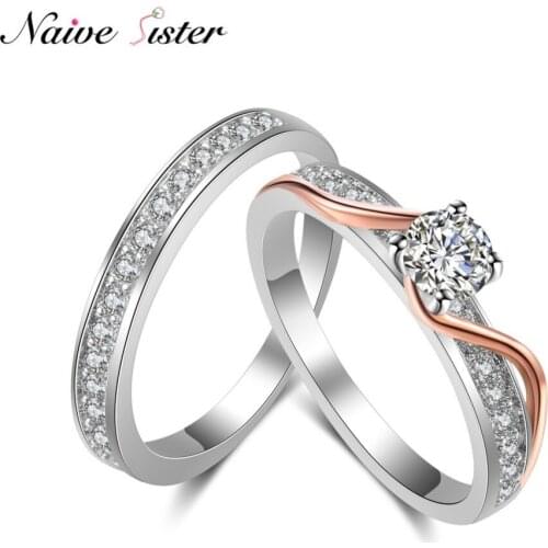 Classic 2 Tone Ladies Wedding Ring Set Rose Gold Color Engagement Rings For Women Copper Jewelry Fashion Valentines Love Gifts