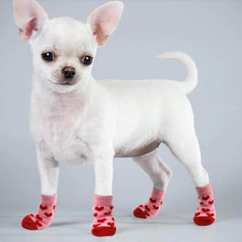 4pcs Puppy Dog Socks Cute Cartoon Anti Slip Socks For Small Dogs Winter Plush Lovely Warm Pet Socks Cartoon Pet Products
