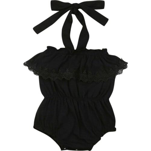 2019 New Toddler Baby Girl Lace Sling Bodysuit Solid Sleeveless Belt Jumpsuit Outfits Clothes