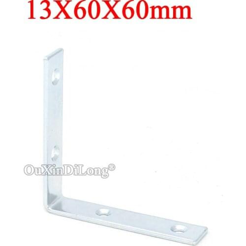 New 50PCS 13X60X60mm Metal Furniture Fastener Corner Braces Joint Right Angle Brackets Board Frame Shelf Reinforced Connectors