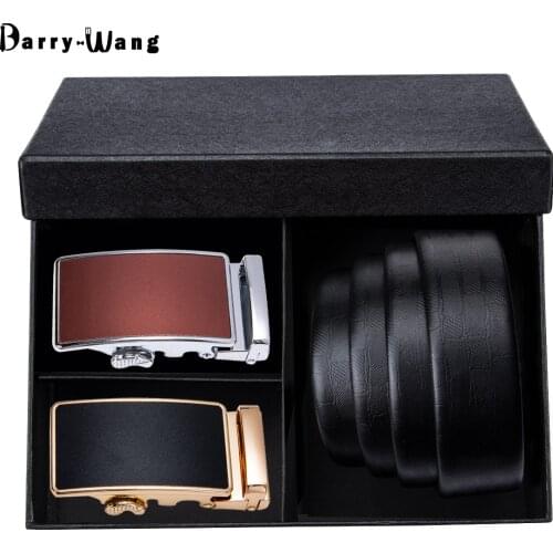 Barry.Wang New Designer 110cm-160cm Men Belt Set Within Black Gift Box Genuine Leather Luxury Strap Belt For Men Wedding PB-8999