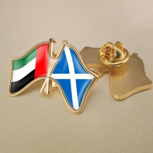 United Arab Emirates and Scotland Crossed Double Friendship Flags Lapel Pins Brooch Badges