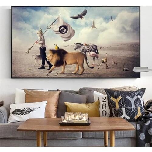 Humans Animals Lion Zebra Parrot Migration Posters and Prints Canvas Paintings Wall Art Pictures for Living Room Decor(No Frame)