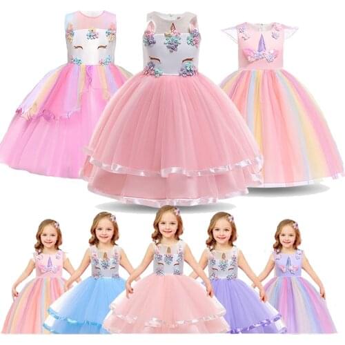 2021 Summer Dresses Girls Ball Gown Unicorn menina Costume Kid Princess Dress Vestido Childrens Birthday Party Sukienki