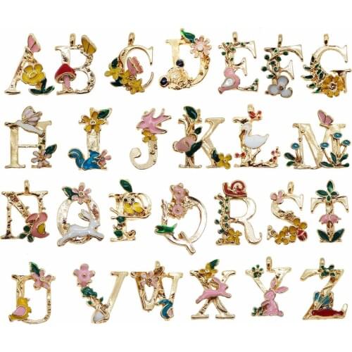 26pcs/set Initial Alphabet Letter Set Pendant Charms Alphabet A-Z Charms Pendents Letters DIY Jewelry Findings Gold Flower Gift