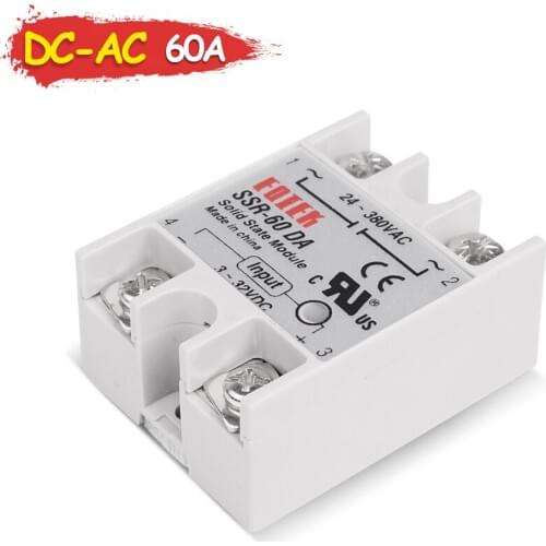 Industrial Solid State Relay SSR 60DA 3-32V DC Input and 24-380VAC 60A AC Output Load SSR-60DA