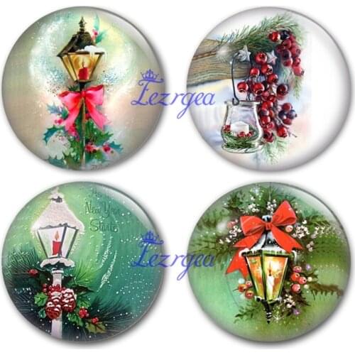 Merry Christmas glass cabochon, oil-lamp and lamp and candlelight Round photo glass cabochon demo flat back Making findings
