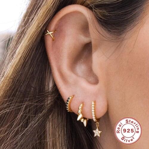 Aide 925 Sterling Silver Crystal Star Pendant U Shape Hoop Earrings For Women Girls Party Gift Shiny Zircon Earring Fine Jewelry