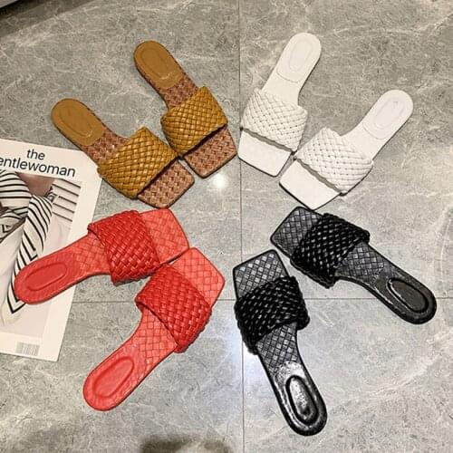 2020 New Brand Slippers Weave Leather Women Sandal Open Toe Flat Casual Slides Summer Outdoor Beach Female Flip Flops Big Size