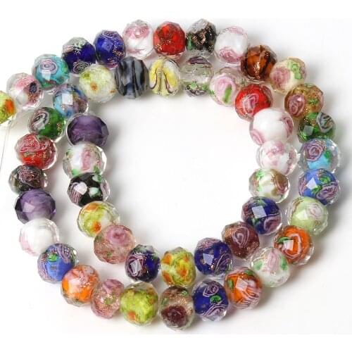 Multicolor Stripe Flower Lampwork Glass Faceted Beads For Jewelry Making Bracelet DIY Jewelry Findings Loose Spacer Glass Beads
