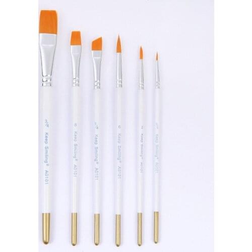 Rod Nylon Brush Gouache Watercolor Acrylic Brush Multi-functional Oil Painting Brush Set White Paint Wood 6pcs about 27cm