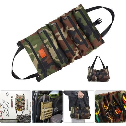 Storage roll up tool bag roll tool roll multi-purpose portable tool roll up bag wrench roll bag hanging tool zipper carry bag