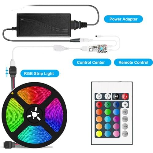 WiFi Smart RGB 300LEDs Strip Light Kit 16.4ft Waterproof Strip Light with 24Key Remote Control for Home Bedroom Party