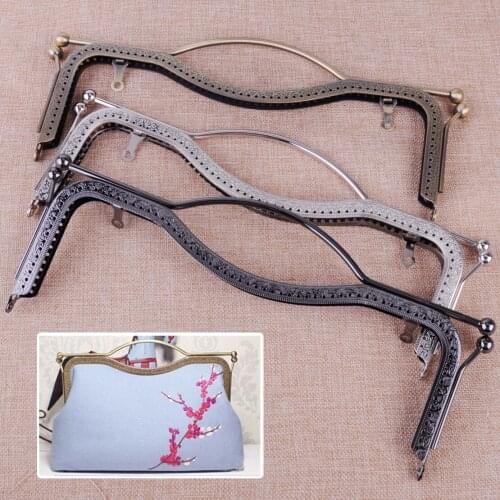 Vintage Handbag Purse Tote Bag Rectangle Kiss Clasp Handle Lip Metal Frame 27cm for Sewing DIY