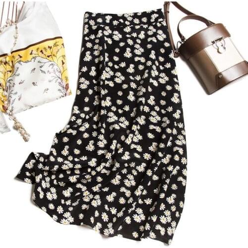 Women Summer Skirt Vintage Floral Ruffle Pleated Female New Fashion High Waist Lady Streetwear Casual Midi Print Skirt YM212