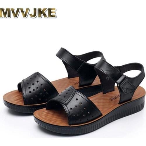 MVVJK Women flat sandal Sandalias Mujer 2020 wedge shoes summer shoes hook & loop ladies beach slippers soft Sandalen women