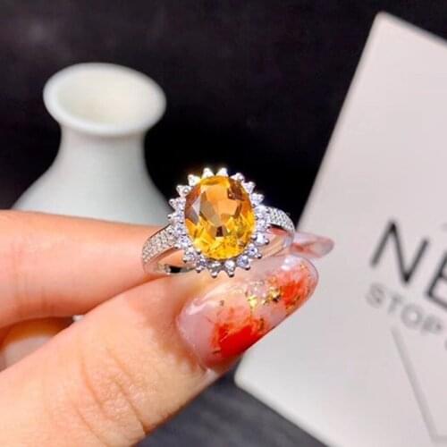 LeeChee Natural Citrine Ring Oval 8*10mm Yellow Gemstone Fine Jewelry for Women Engagement Gift Real 925 Solid Sterling Silver
