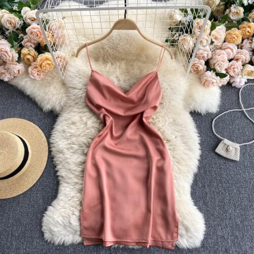 2021 Summer Womens Dress Korean Style Sexy V-neck Solid Color Sling Split Short Dress New Slim Waist Female Dresses LH520