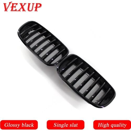 VexUp 1 Pair Glossy Black 1 Line Single Slat Kidney Grille Front Grill For BMW X5 X6 E70 E71 2007-2013 Car Styling Racing Grills