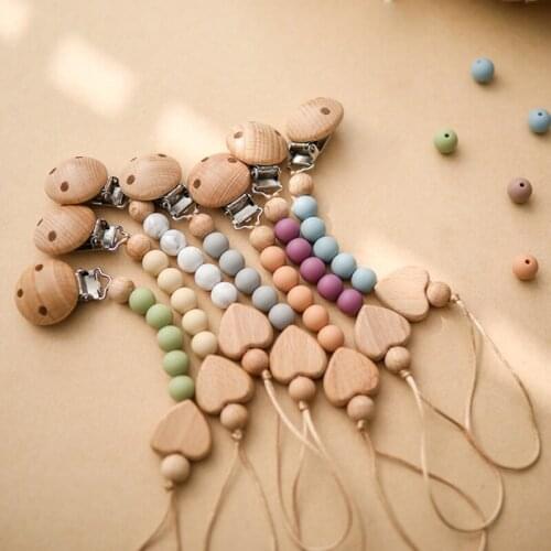 1PC Baby Pacifier Clip Wooden Holder Silicone Beads Teethers Personalized Name Soother Chains Safe Teething Toy For Baby Gift