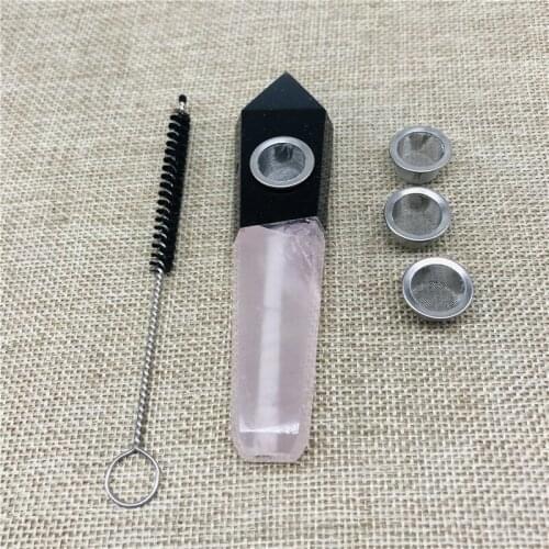 1pcs Natural Obsidian rose Quartz Crystal Cigarette Holder Smoking Pipe+3+ 1pc