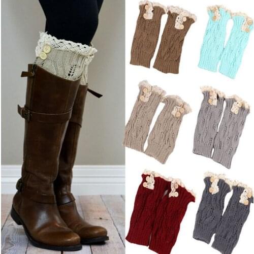 2016 Lace button Crochet Knit Leg Warmers Boot Cuffs Toppers Boot Socks 28pairs/lot #3904