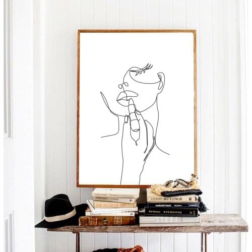 Abstract Woman Face Line Drawing Art Prints Makeup Wall Art Canvas Painting Black and White Minimalist Poster Girls Room Decor